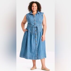 Denim Universal Thread Women's Indigo Tie-Waist Midi Dress